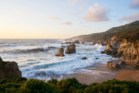 Waves by beach in Big Sur, USA