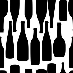 Seamless pattern pack paper with different shaped black and white wine bottles. Flat Design illustration