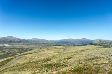 Fototapeta na wymiar Blick auf das Massiv des Snøhetta im Dovrefjell