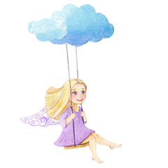 Little Angel. Silent night. Watercolor illustration