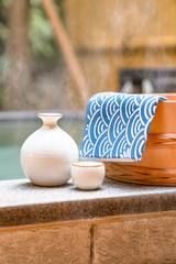 露天風呂と日本酒