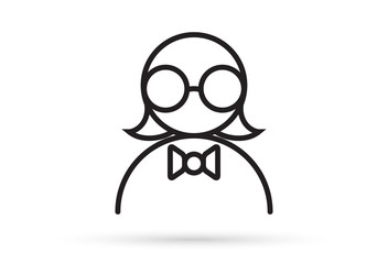 female profile picture, silhouette profile avatar icon symbol with glasses, bow tie