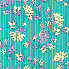 Purple Yellow Flowers Seamless Vector Repeat Pattern Background