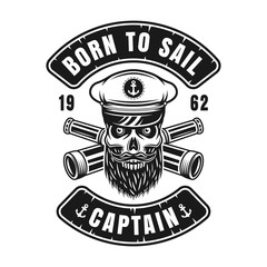 Fototapeta na wymiar Nautical vector emblem with captain skull in hat