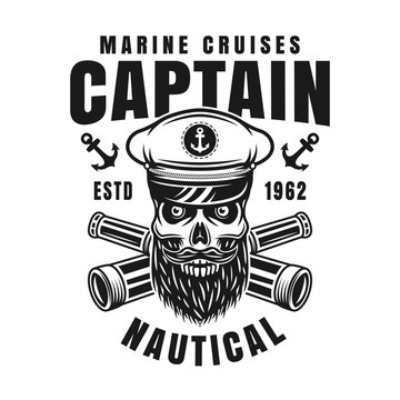 Captain bearded skull vector nautical emblem