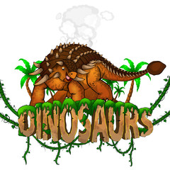Logo  Dinosaurs World with Ankylosaurus. Vector illustration.