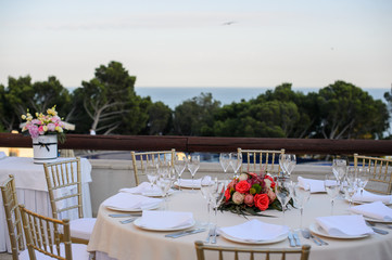 Table decoration at a luxury wedding reception