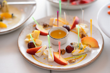 Catering services and table decoration. dish with food meal in the wedding restaurant