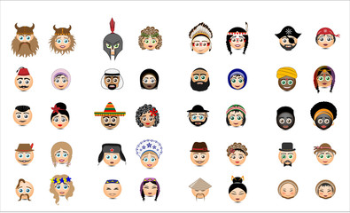 Emotions smiles set. Ethnic emoji. Vector illustrations.