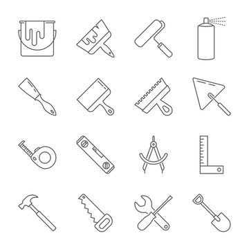 Construction tool icon collection - vector illustration. Editable Stroke. EPS 10
