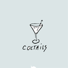 Vector hand drawn template, and inscription cocktails