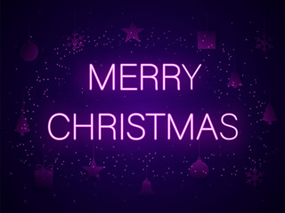 Merry Christmas in neon letters. Vector illustration.