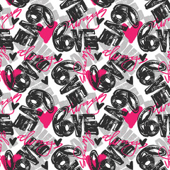 Love graffiti seamless hand lettered text, typographic style print.