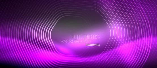 Neon glowing lines, magic energy space light concept, abstract background wallpaper design