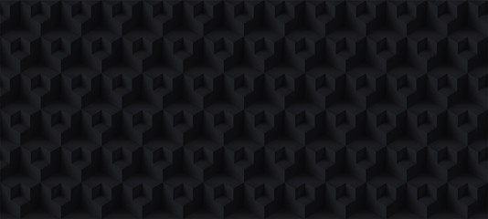 Volume realistic vector cubes texture, black geometric seamless tiles pattern, design dark background for you projects 
