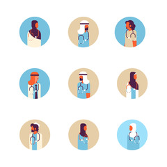 set arab man woman medical doctor stethoscope healthcare concept profile icon arabic male female avatar portrait flat isolated collection