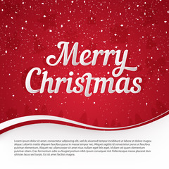 Merry Christmas vector text. Calligraphy Font style Banner. Calligraphic Lettering design card template. Banner with snow on a red background. Vector illustration