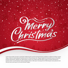 Merry Christmas vector text. Calligraphy Font style Banner. Calligraphic Lettering design card template. Banner with snow on a red background. Vector illustration