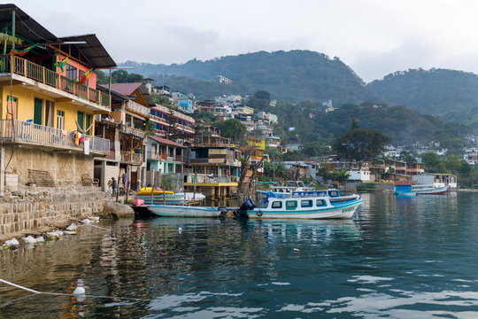 Fishing Boats In The San Pedro Harbor In Guatemala