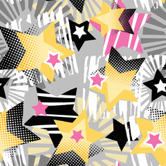Star shapes graffiti seamless hand craft expressive ink hipster pattern.