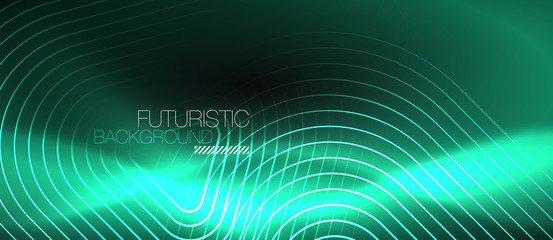 Dark black abstract background with neon colors and lines