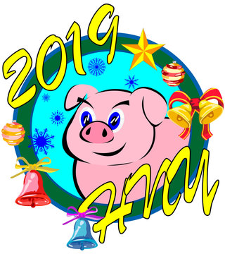 The icon for the new year with the image of a pig