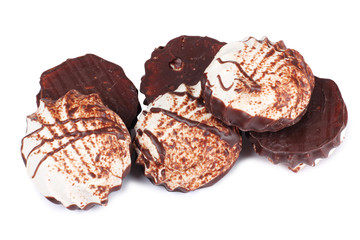 Sweet cookie and plate on white background