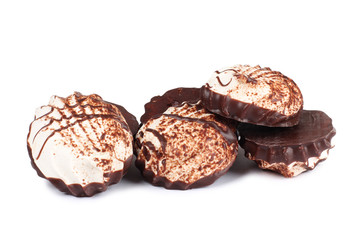 Sweet cookie and plate on white background