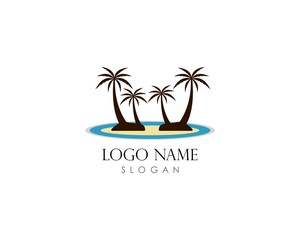 Obraz premium Coconut tree summer logo template vector icon illustration design 