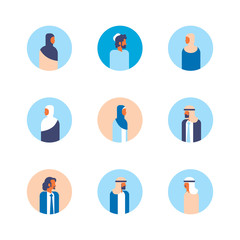 set arabic woman man profile avatar icon arab businessperson portrait male female face collection round frame flat isolated