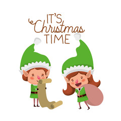 elf couple with list gifts and merry christmas time avatar character