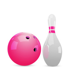 Obraz premium Bowling pink ball and skittles. Vector illustration.