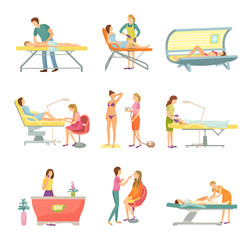 Spa Salon Pedicure and Barber Ions Set Vector