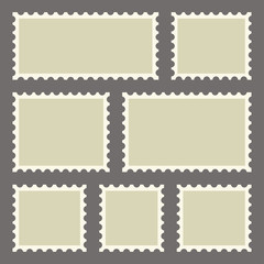 Set of blank postage stamps on dark background. Vector illustration