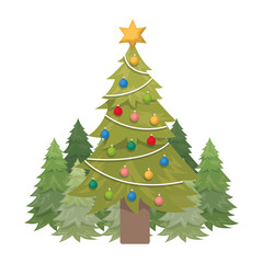 christmas tree with hanging balls isolated icon