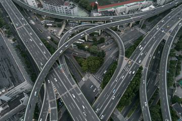 Aerial view of highway and overpass