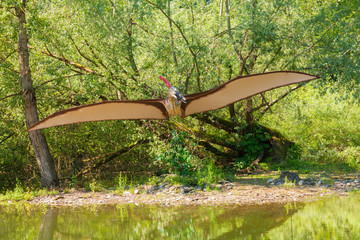 Kryptodrakon flying dinosaur over the pond