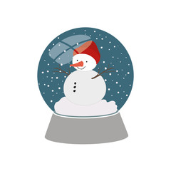 snow man in crystal ball isolated icon