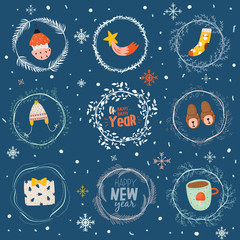 Winter Sale posters and banners. Cute Christmas illustration in vector. Scandinavian New Year elements and holiday typography good for winter sale stickers, labels, tags, cards, posters.