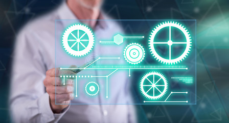 Man touching a digital technology concept