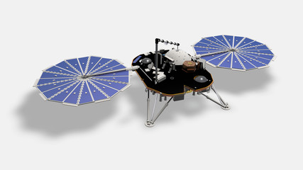 Satellite InSight su fondo neutro, illustrazione, 3D rendering © robynt