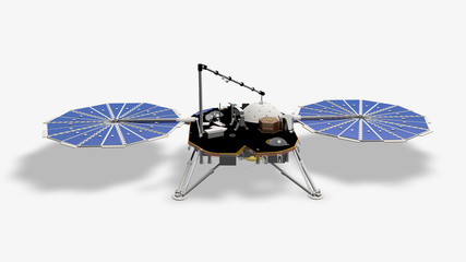 Satellite InSight su fondo neutro, illustrazione, 3D rendering © robynt