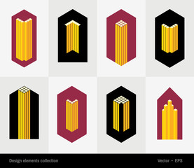 Abstract vector 3D design elements set. Abstract vector isometric logo, sign, symbol, icon, emblem, sticker. Geometric graphic design template for business company logo, design concept, business card