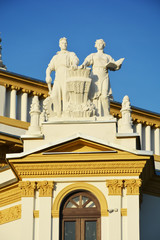 moscow,summer,main,russia,white,pavilion,beautiful,blue,union,central,soviet,people,symbol,sky,style,travel,architecture,day,view,building,park,city,tourism,culture,urban,sunny,history,landmark,nation