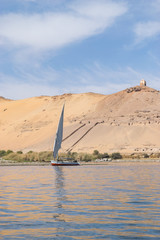 Beautiful scene for Nile river and boats from Luxor and Aswan tour in Egypt