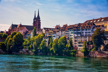 The river Rhine and the historic center of Basel