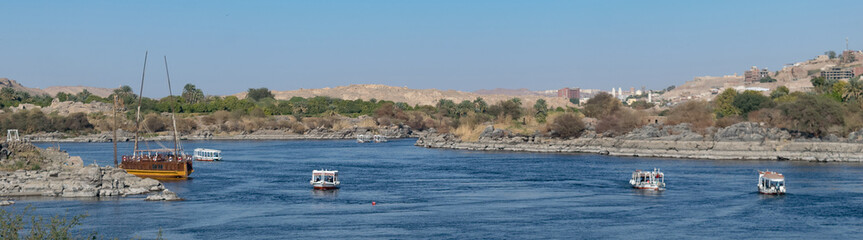 Beautiful scene for Nile river and boats from Luxor and Aswan tour in Egypt
