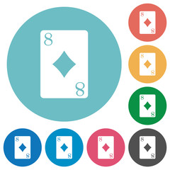 Eight of diamonds card flat round icons