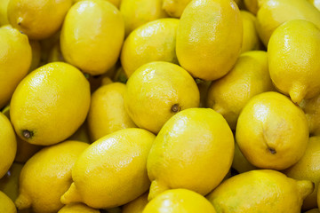 Fresh lemon for sale in local market. Agriculture and fruits product.  (Selective focus)