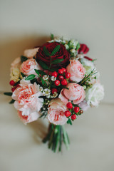 beautiful wedding bridal bouquet of different flowers